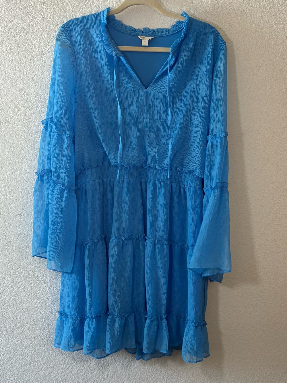 Cato Blue Bohemian Bell Sleeve Dress, Large